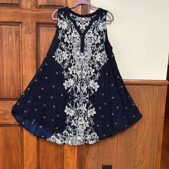 Flint & Moss Dress Navy And White With Flowers V-Neck Sleeveless 1X Women - Picture 11 of 11